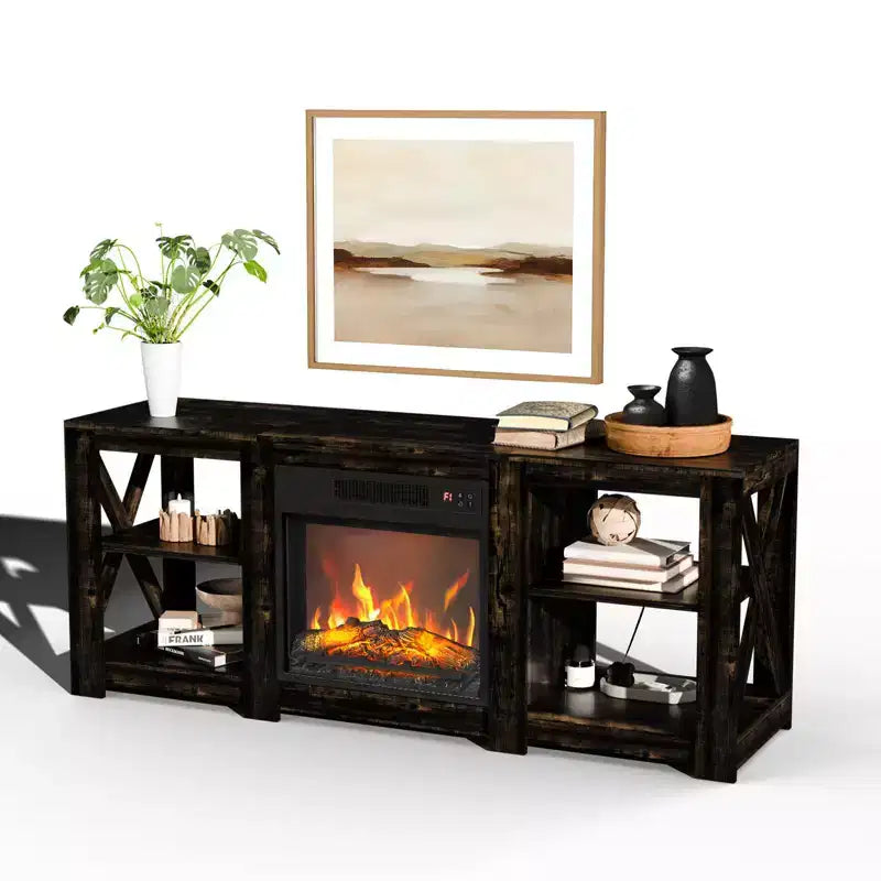 VINGLI TV Stands & Entertainment Centers For Tvs Up To 70'' Farmhouse with 18'' Fireplace