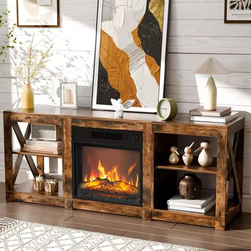 VINGLI TV Stands & Entertainment Centers For Tvs Up To 70'' Farmhouse with 18'' Fireplace
