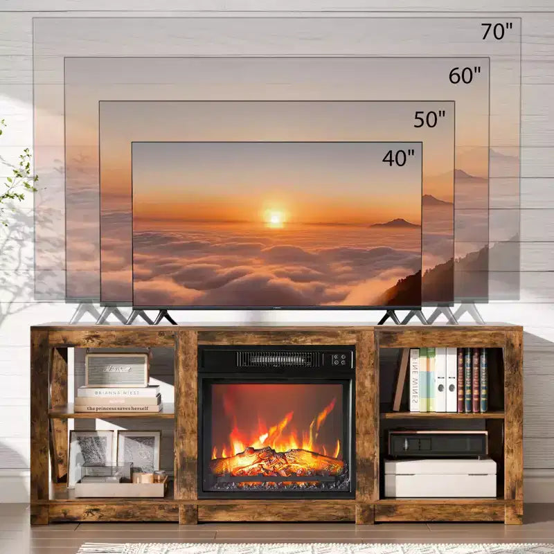 VINGLI TV Stands & Entertainment Centers For Tvs Up To 70'' Farmhouse with 18'' Fireplace