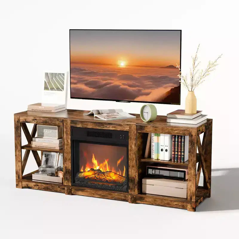 VINGLI TV Stands & Entertainment Centers For Tvs Up To 70'' Farmhouse with 18'' Fireplace