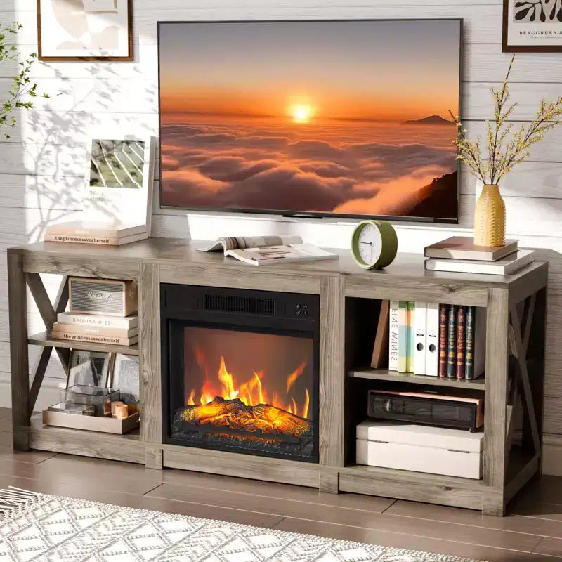 VINGLI TV Stands & Entertainment Centers For Tvs Up To 70'' Farmhouse with 18'' Fireplace