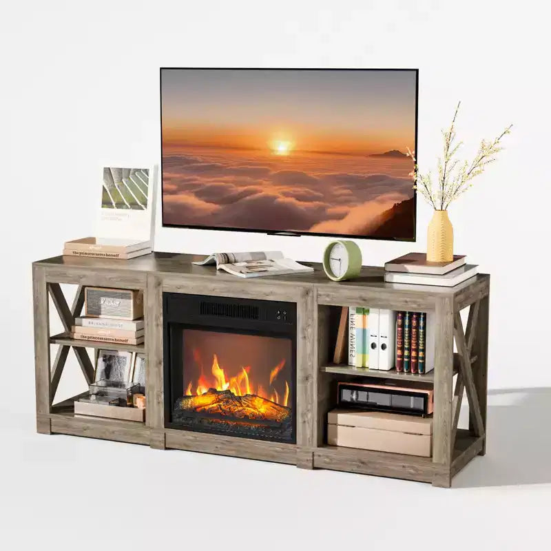 VINGLI TV Stands & Entertainment Centers For Tvs Up To 70'' Farmhouse with 18'' Fireplace