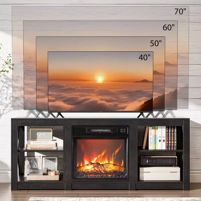 VINGLI TV Stands & Entertainment Centers For Tvs Up To 70'' Farmhouse with 18'' Fireplace