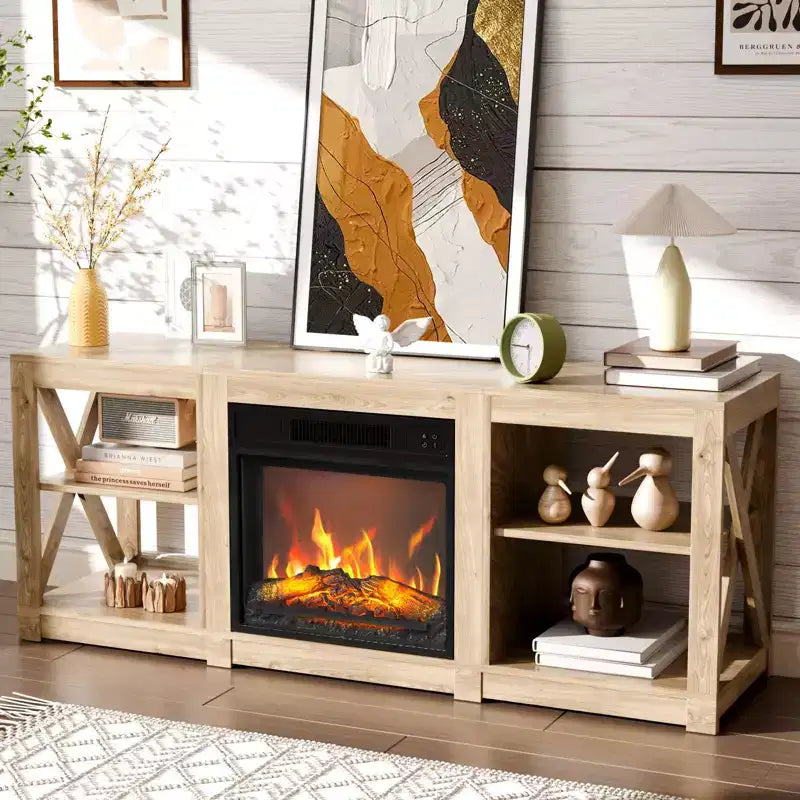 VINGLI TV Stands & Entertainment Centers For Tvs Up To 70'' Farmhouse with 18'' Fireplace