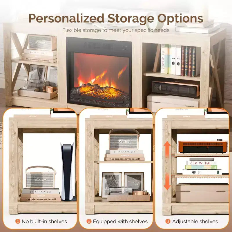 VINGLI TV Stands & Entertainment Centers For Tvs Up To 70'' Farmhouse with 18'' Fireplace