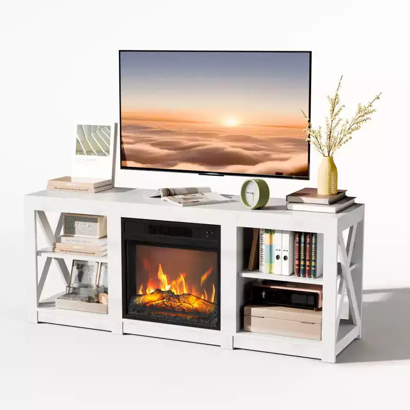 VINGLI TV Stands & Entertainment Centers For Tvs Up To 70'' Farmhouse with 18'' Fireplace