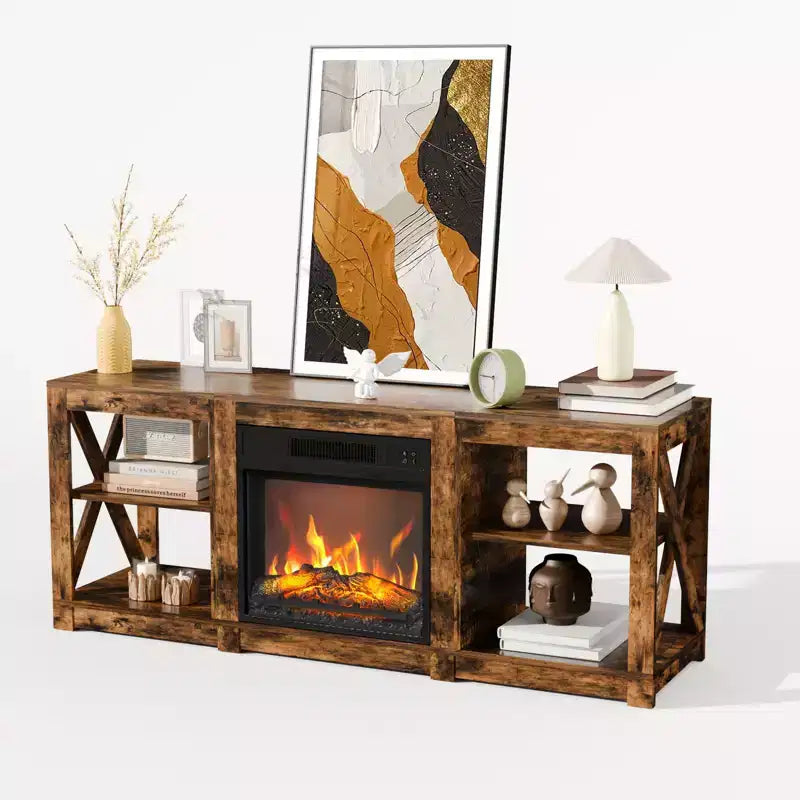 VINGLI TV Stands & Entertainment Centers For Tvs Up To 70'' Farmhouse with 18'' Fireplace