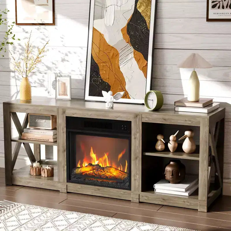 VINGLI TV Stands & Entertainment Centers For Tvs Up To 70'' Farmhouse with 18'' Fireplace