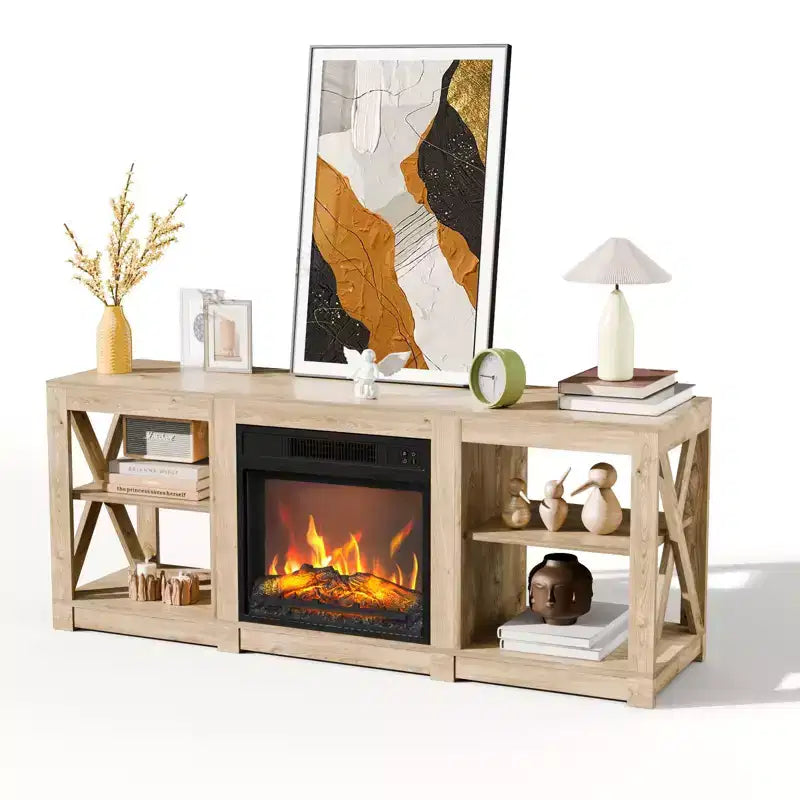 VINGLI TV Stands & Entertainment Centers For Tvs Up To 70'' Farmhouse with 18'' Fireplace