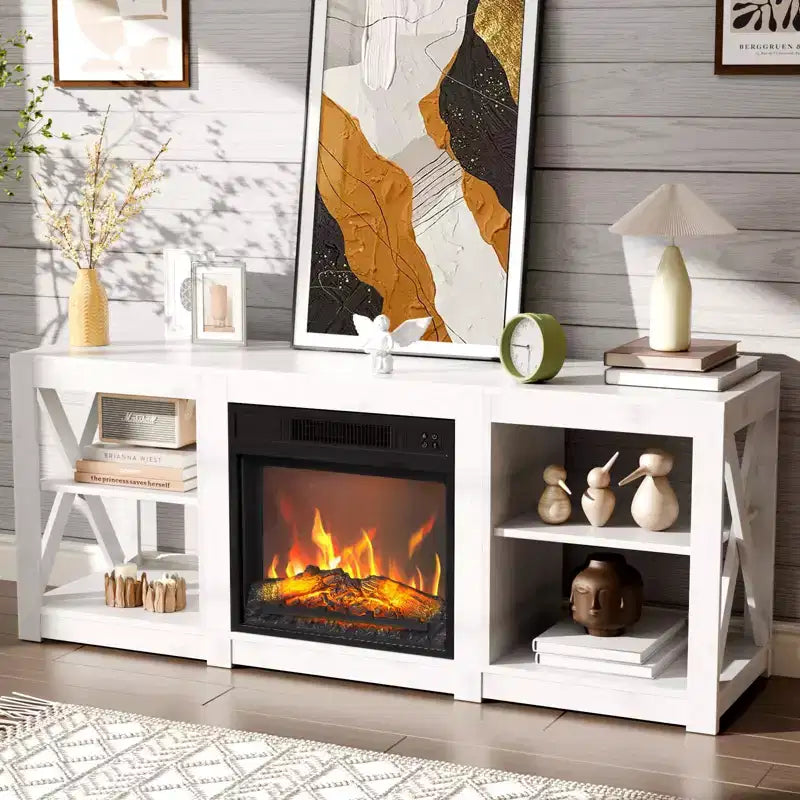 VINGLI TV Stands & Entertainment Centers For Tvs Up To 70'' Farmhouse with 18'' Fireplace