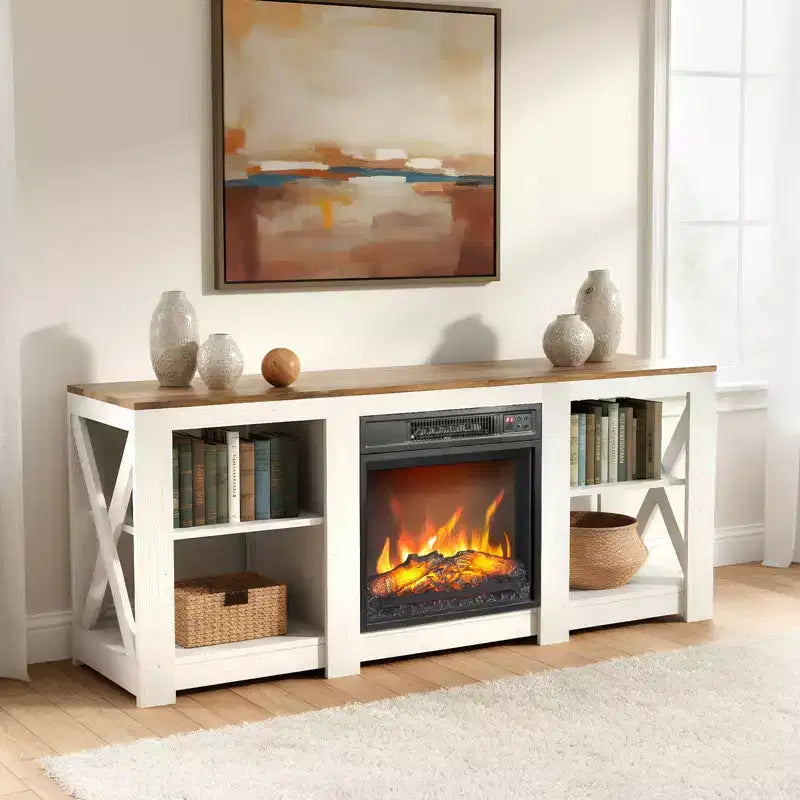 VINGLI TV Stands & Entertainment Centers For Tvs Up To 70'' Farmhouse with 18'' Fireplace