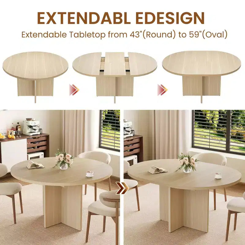 Table à manger extensible de 110 à 150 cm pour 4 à 8 personnes, table de cuisine en bois avec rangement intégré et piètement en croix, table de dîner moderne pour cuisine et salle à manger