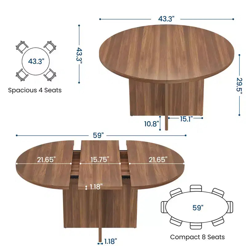 Table à manger extensible de 110 à 150 cm pour 4 à 8 personnes, table de cuisine en bois avec rangement intégré et piètement en croix, table de dîner moderne pour cuisine et salle à manger