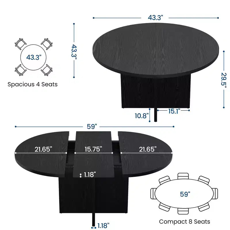 Table à manger extensible de 110 à 150 cm pour 4 à 8 personnes, table de cuisine en bois avec rangement intégré et piètement en croix, table de dîner moderne pour cuisine et salle à manger