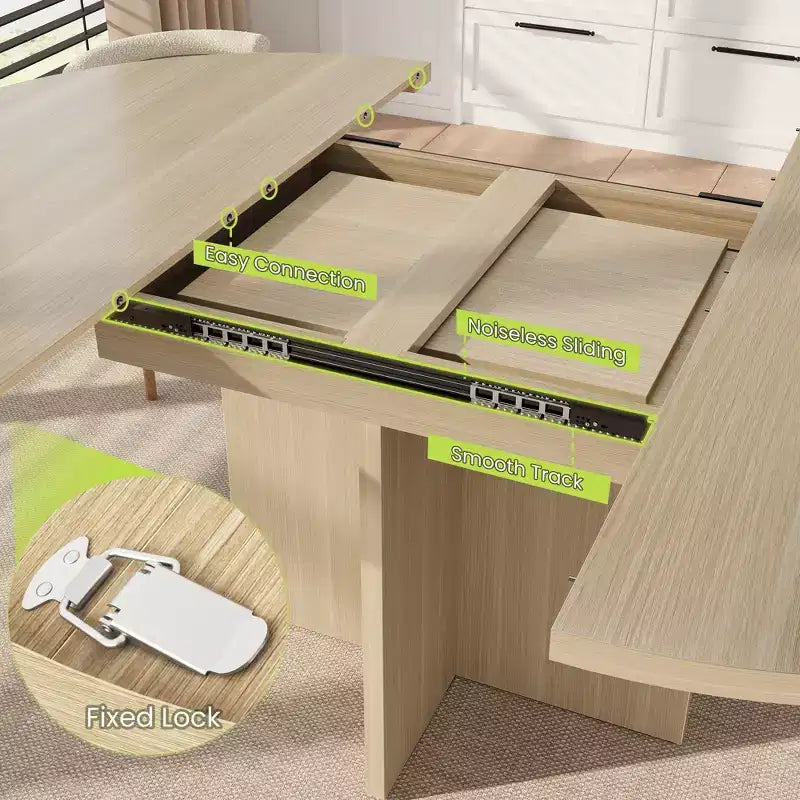 Table à manger extensible de 110 à 150 cm pour 4 à 8 personnes, table de cuisine en bois avec rangement intégré et piètement en croix, table de dîner moderne pour cuisine et salle à manger