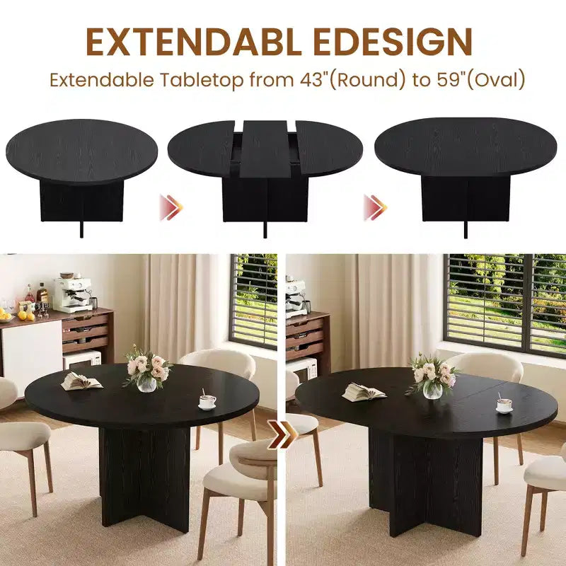 Table à manger extensible de 110 à 150 cm pour 4 à 8 personnes, table de cuisine en bois avec rangement intégré et piètement en croix, table de dîner moderne pour cuisine et salle à manger
