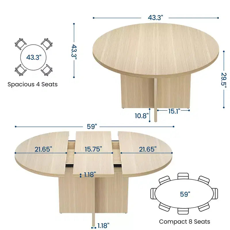 Table à manger extensible de 110 à 150 cm pour 4 à 8 personnes, table de cuisine en bois avec rangement intégré et piètement en croix, table de dîner moderne pour cuisine et salle à manger