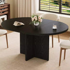 43.3''-59'' Extendable Dining Table for 4-8, Wood Kitchen Table with Hidden Storage & Cross Base, Modern Dinner Table for Kitchen Dining Room