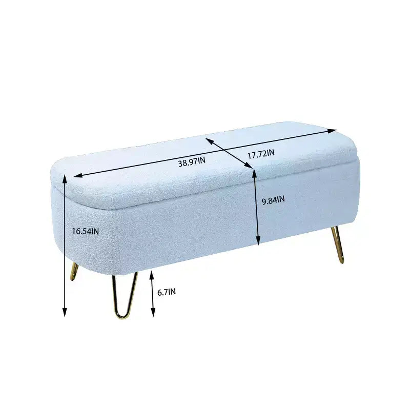 TUYOHW 39 Banc de rangement moderne en fausse fourrure capitonnée avec pieds dorés, banc de bout de lit Ottoman pour salon, chambre à coucher