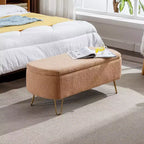 TUYOHW 39 Banc de rangement moderne en fausse fourrure capitonnée avec pieds dorés, banc de bout de lit Ottoman pour salon, chambre à coucher