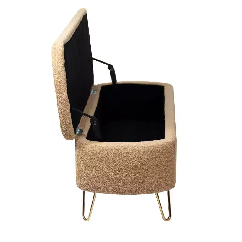 TUYOHW 39 Banc de rangement moderne en fausse fourrure capitonnée avec pieds dorés, banc de bout de lit Ottoman pour salon, chambre à coucher