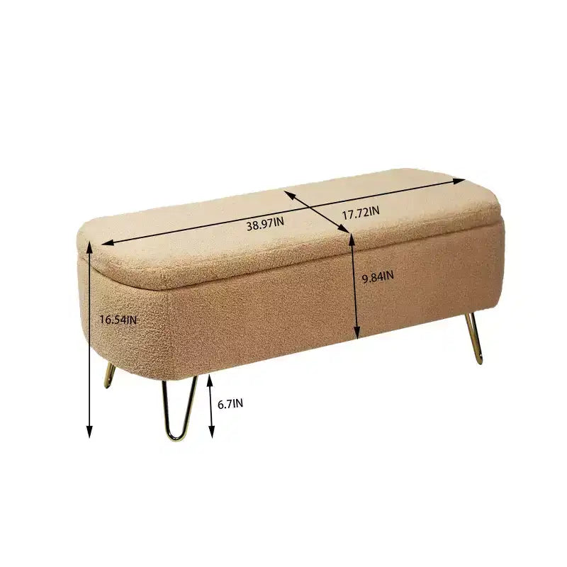 TUYOHW 39 Banc de rangement moderne en fausse fourrure capitonnée avec pieds dorés, banc de bout de lit Ottoman pour salon, chambre à coucher