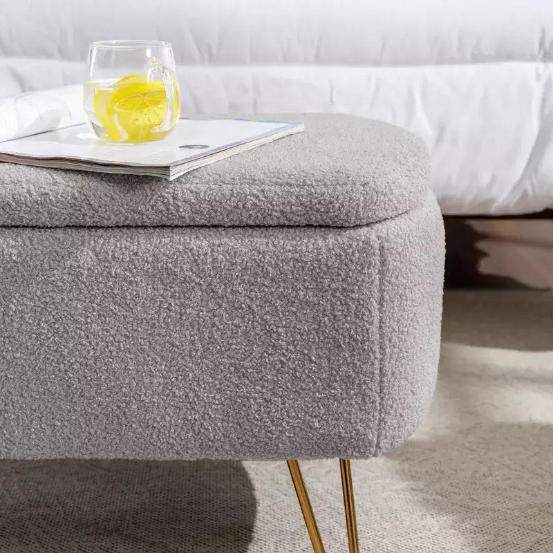 TUYOHW 39 Banc de rangement moderne en fausse fourrure capitonnée avec pieds dorés, banc de bout de lit Ottoman pour salon, chambre à coucher