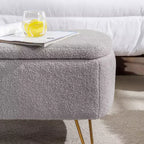 TUYOHW 39 Banc de rangement moderne en fausse fourrure capitonnée avec pieds dorés, banc de bout de lit Ottoman pour salon, chambre à coucher
