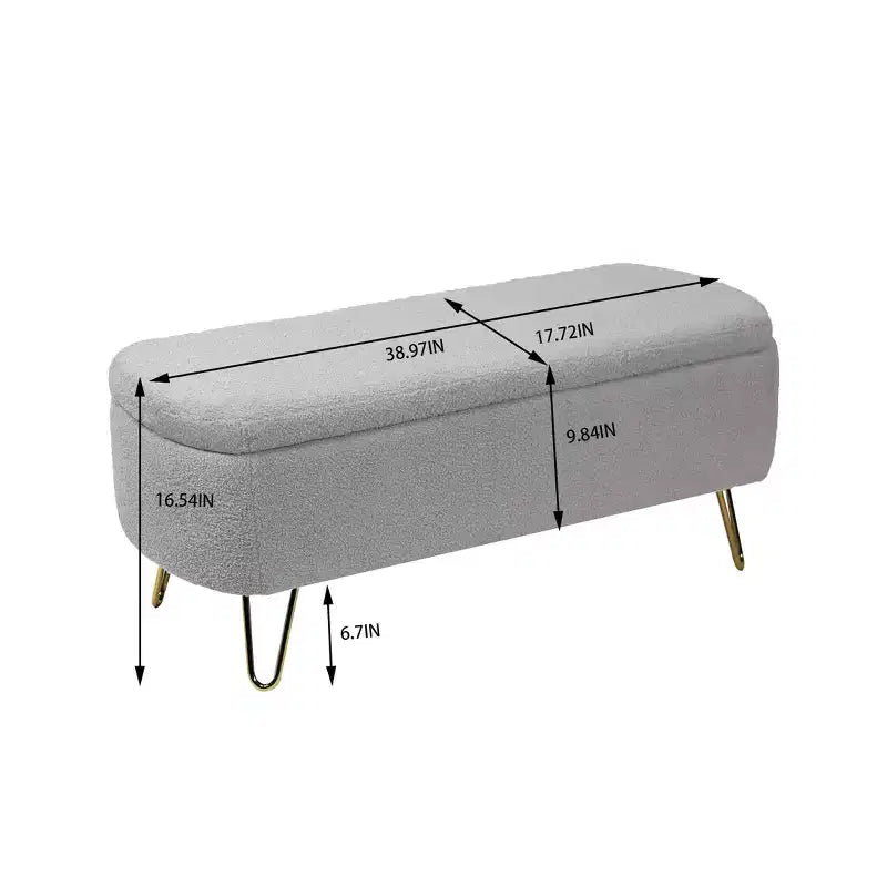 TUYOHW 39 Banc de rangement moderne en fausse fourrure capitonnée avec pieds dorés, banc de bout de lit Ottoman pour salon, chambre à coucher