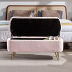 TUYOHW 39 Banc de rangement moderne en fausse fourrure capitonnée avec pieds dorés, banc de bout de lit Ottoman pour salon, chambre à coucher