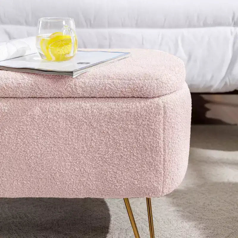 TUYOHW 39 Banc de rangement moderne en fausse fourrure capitonnée avec pieds dorés, banc de bout de lit Ottoman pour salon, chambre à coucher
