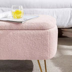 TUYOHW 39 Banc de rangement moderne en fausse fourrure capitonnée avec pieds dorés, banc de bout de lit Ottoman pour salon, chambre à coucher