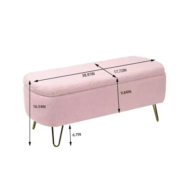 TUYOHW 39 Banc de rangement moderne en fausse fourrure capitonnée avec pieds dorés, banc de bout de lit Ottoman pour salon, chambre à coucher