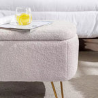 TUYOHW 39 Banc de rangement moderne en fausse fourrure capitonnée avec pieds dorés, banc de bout de lit Ottoman pour salon, chambre à coucher