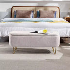 TUYOHW 39 Banc de rangement moderne en fausse fourrure capitonnée avec pieds dorés, banc de bout de lit Ottoman pour salon, chambre à coucher