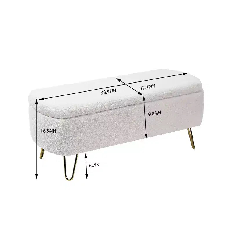 TUYOHW 39 Banc de rangement moderne en fausse fourrure capitonnée avec pieds dorés, banc de bout de lit Ottoman pour salon, chambre à coucher