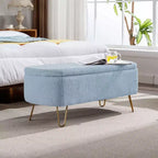 TUYOHW 39 Banc de rangement moderne en fausse fourrure capitonnée avec pieds dorés, banc de bout de lit Ottoman pour salon, chambre à coucher