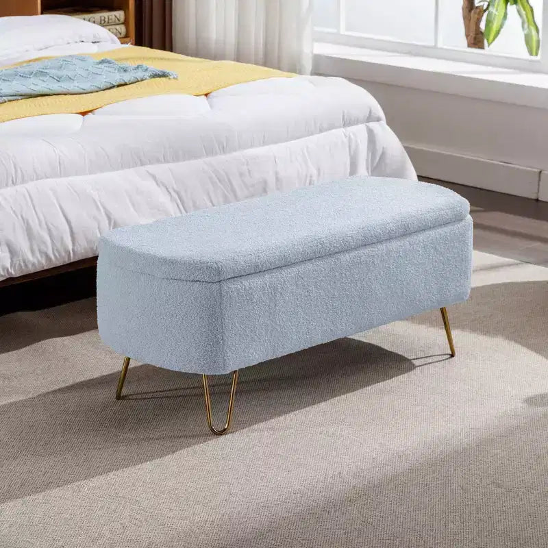 TUYOHW 39 Banc de rangement moderne en fausse fourrure capitonnée avec pieds dorés, banc de bout de lit Ottoman pour salon, chambre à coucher