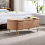 TUYOHW 39 Modern Storage Bench with Faux Fur Upholstered Entryway Bench with Gold Legs End of Bed Bench Ottoman for Living Room, Bedroom