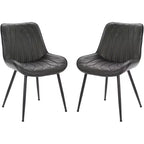 Set of 2 Mid-Century Modern Dining Chairs, Faux Leather Upholstered Accent Chairs with Backrest & Sturdy Metal Legs for Kitchen, Dining Room