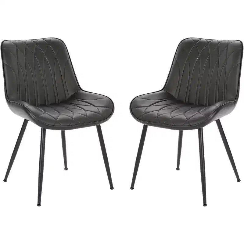 Set of 2 Mid-Century Modern Dining Chairs, Faux Leather Upholstered Accent Chairs with Backrest & Sturdy Metal Legs for Kitchen, Dining Room