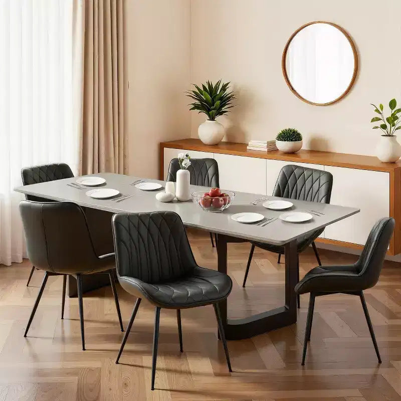Lot de 2 chaises de salle à manger modernes du milieu du siècle, chaises d'appoint rembourrées en similicuir avec dossier et pieds en métal robustes pour la cuisine, la salle à manger