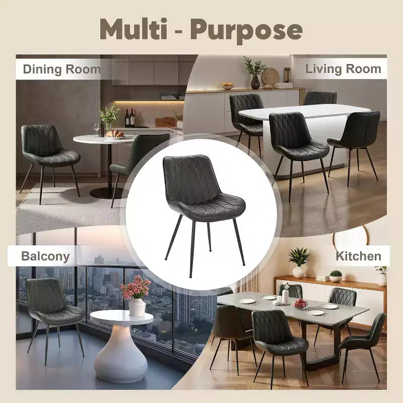 Lot de 2 chaises de salle à manger modernes du milieu du siècle, chaises d'appoint rembourrées en similicuir avec dossier et pieds en métal robustes pour la cuisine, la salle à manger