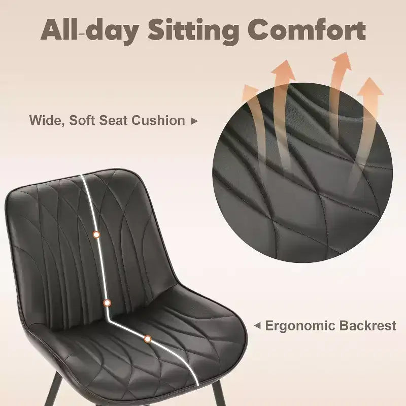 Lot de 2 chaises de salle à manger modernes du milieu du siècle, chaises d'appoint rembourrées en similicuir avec dossier et pieds en métal robustes pour la cuisine, la salle à manger