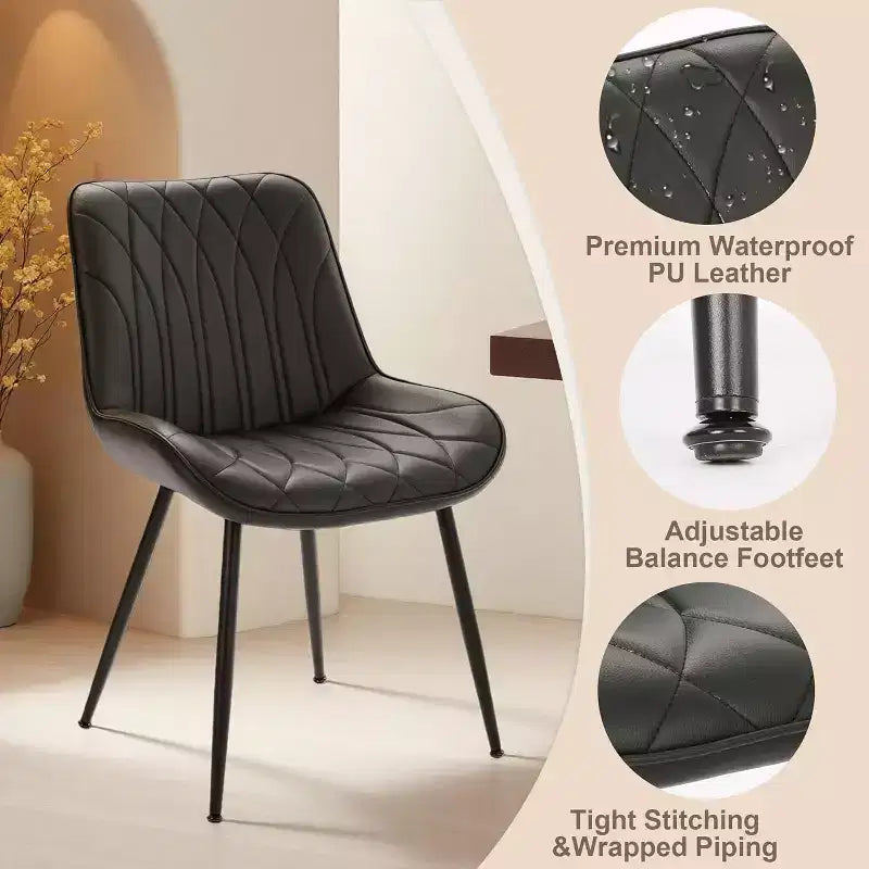 Lot de 2 chaises de salle à manger modernes du milieu du siècle, chaises d'appoint rembourrées en similicuir avec dossier et pieds en métal robustes pour la cuisine, la salle à manger