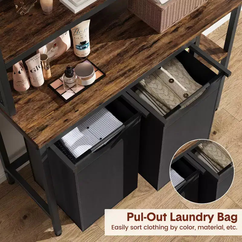 Laundry Basket With Rack, 2 Washing Sorting Machines, Laundry Basket With 2 Pull-Out And Detachable Laundry Bags