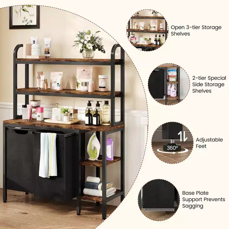 Laundry Basket With Rack, 2 Washing Sorting Machines, Laundry Basket With 2 Pull-Out And Detachable Laundry Bags