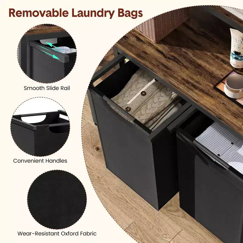 Laundry Basket With Rack, 2 Washing Sorting Machines, Laundry Basket With 2 Pull-Out And Detachable Laundry Bags