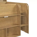 Lit mezzanine élégant en bois pleine grandeur Whisen avec plusieurs étagères de rangement, bureau