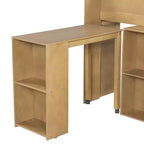 Lit mezzanine élégant en bois pleine grandeur Whisen avec plusieurs étagères de rangement, bureau